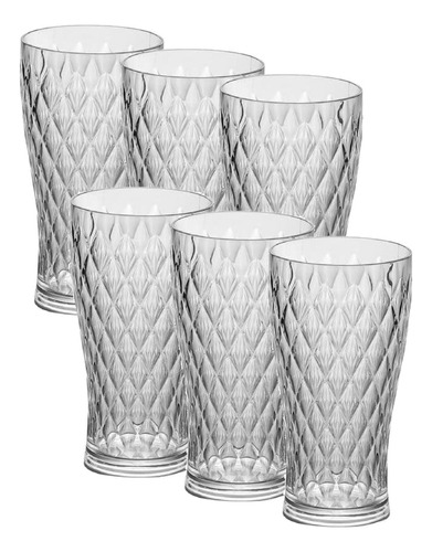 X6 Vaso Glamour Acrílico Transparente 500ml Carol