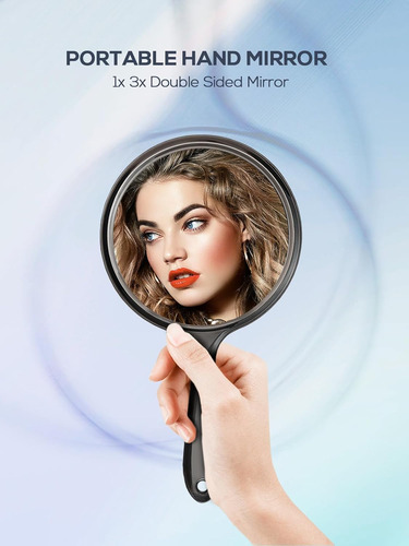 Espejo De Mano De Doble Cara, Aumento 1x/3x Para Maquillaje