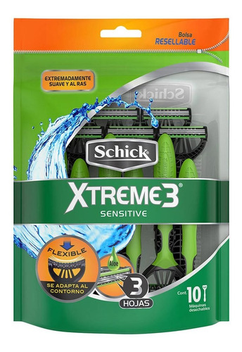 Rastrillos Schick Xtreme3 Piel Sensible 10 Unidades