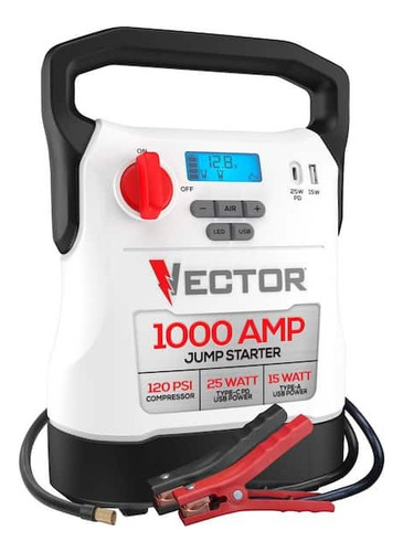 Jumper Arrancador Vector 1000 Amperios Con Compresor Lámpara