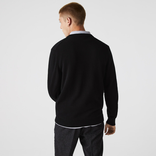 Imagen 4 de 5 de Sweater Para Hombre Lacoste Algodón Orgánico Cuello V Negro
