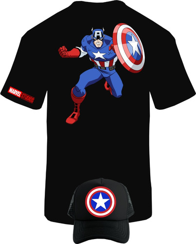 Camiseta Manga Corta Capitan America Comic Obsequio Gorra 