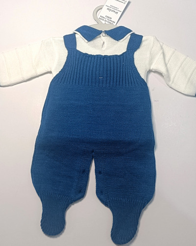 Conjunto Nacimiento Tejido Overall, Gorrito, Chambrita Azul