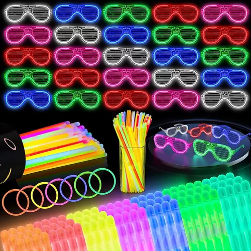 Paquete de 25 lentes LED, 5 colores neón que brillan en la oscuridad,  suministros de fiesta para niños y adultos, lentes iluminados para  vacaciones