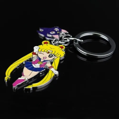Chaveiro de aço prateado Sailor Moon Luna Cat Neko Kawai Kitty