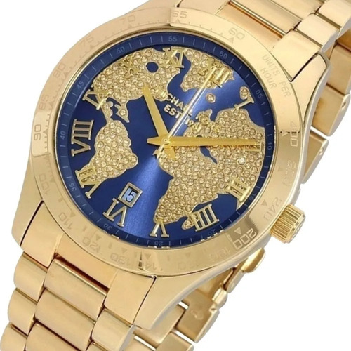 Relógio Michael Kors Mk6243 Layton Original Banhado A Ouro Cor da correia Dourado Cor do bisel Dourado Cor do fundo Azul-escuro