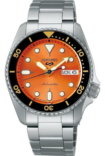 Seiko Hombre Calabaza Naranja Satén Esfera Plata Correa De A