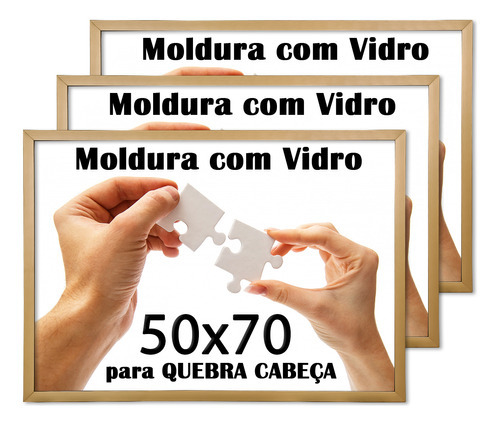 Kit 3 Moldura Quebra Cabeça Grow Puzzle 1000 Peças 50 X 70 Cor Dourada