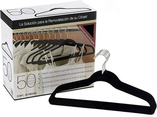 Set 50 Ganchos P/ropa Con Terciopelo Negros Cohesion Product