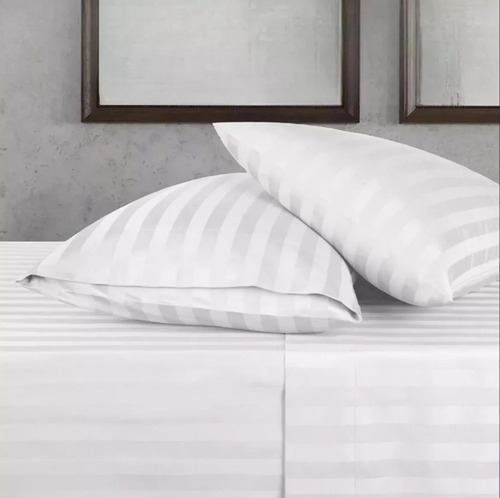 Juego De Sabanas Dobby Suaves 600h King Size Cotton Touch Blanco Dobby