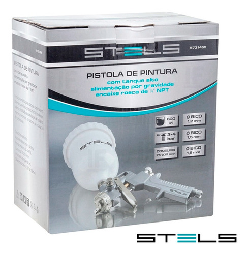 Imagem 5 de 5 de Pistola Pintura Gravidade 600ml + 3 Bicos 1.2 1.5 1.8 Stels