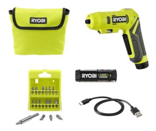 Ryobi Destornillador Inalámbrico Usb Lithium Con 16 Puntas Verde Lima 60