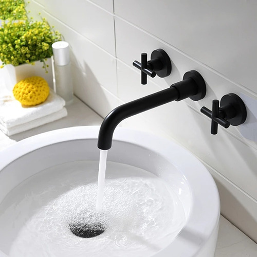 Imagen 3 de 4 de Llave Grifería Lavamanos Pared Negro Mate Modernas Vintage