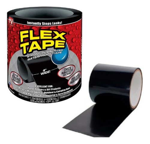 Cinta Impermeable Selladora Reparadora Caucho Flex Tape Cn Negro Lisa