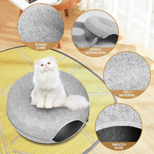 A Cama Redonda For Gatos Con TĂșnel Tipo Nido De Fieltro