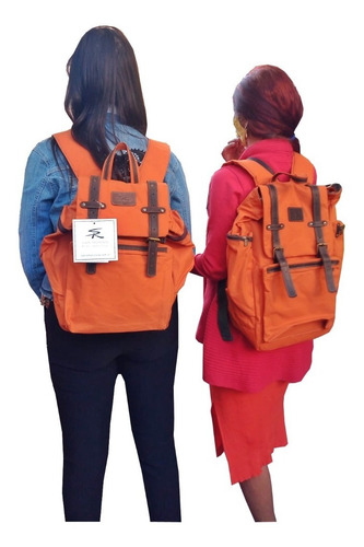 Imagen 9 de 10 de Mochila Lona Algodon Repele Agua C/cuero San Roman 20 L.