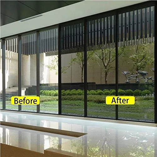 One Way Mirror Window Film Daytime Privacy Heat Control Film Solar Film Non-Adhesive Window Tint for Home and Office Black & Silver 6 Mil 23.6 Inch