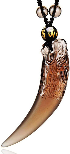 Pingente De Colar De Dente De Lobo De Obsidiana Genuína Natu