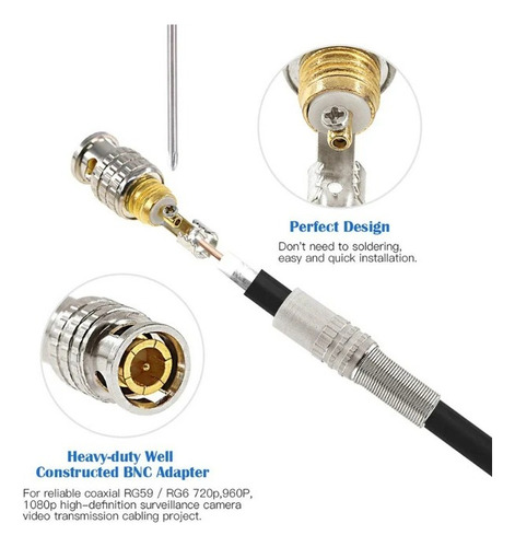 Kit 50 Conector Bnc Macho Com Mola De Parafuso