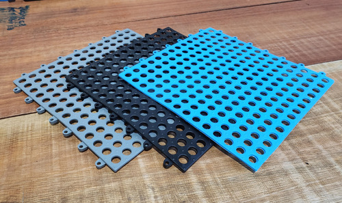 Kit 12 Tapete Modular 30x30 Box Banheiro Chuveiro Vestiário Cor CINZA PRETO E AZUL Geométrica