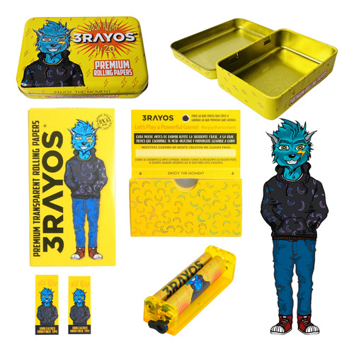 Kit Armador Cigarrillo + Lata + Celulosa Y Tips X 100 3rayos Amarillo
