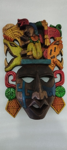 Máscara Fina 25cm Calendario Maya  Madera Tallada A Mano