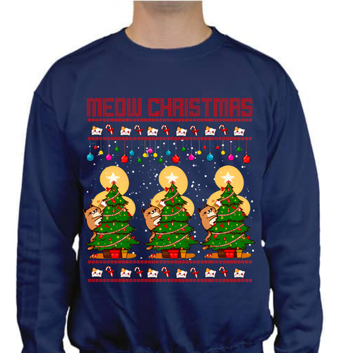 Sudadera Ugly Sweater - Navidad Gato - Navidad Con Regalos