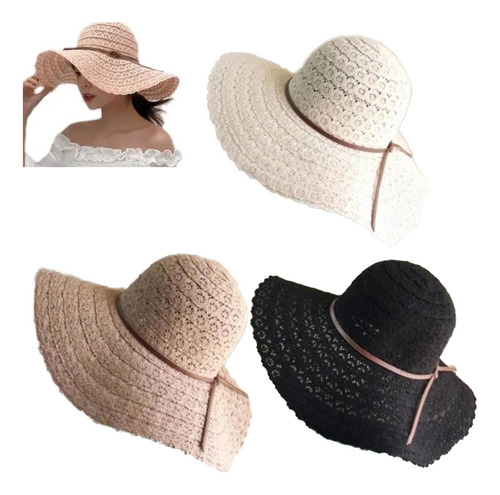3 X Sombrero Para Sol Gorras Mujer Playa Visera Gran Borde