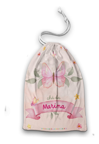 10 Sacolinhas Borboleta Personalizada Com Nome Tecido(15x20)