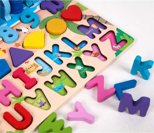 Imagen 3 de 5 de Juego Educativo Abaco Letras Numeros Figuras En Madera Niños