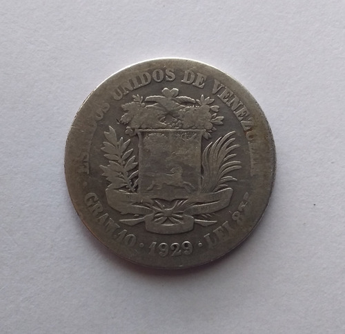 Moneda De 1 Bolívar Plata De 1929. Colección. Venezuela (Usado)