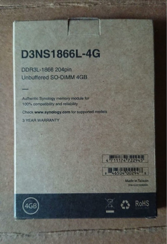 Imagen 1 de 1 de Memoria Ram Synology Ddr3l, 1866mhz, 4gb / D3ns1866l-4g
