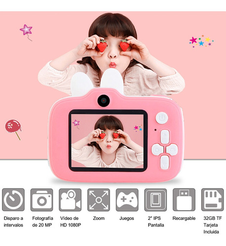 Cámara Video Digital Niño Niña Con 32gb Memoria Juegos 20mp
