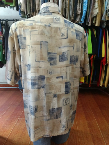 Camisa Hawaiana Beige Tropical Hombre Talle Xl -25 Rayón