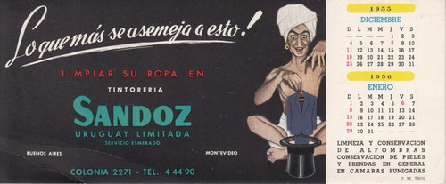 1955 Calendario Tintoreria Sandoz Montevideo Uruguay Vintage