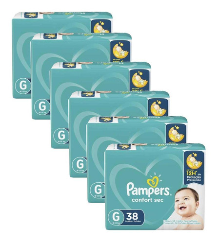 Kit 6 Fraldas Infantis Pampers Comfort Sec G 38 Unidades