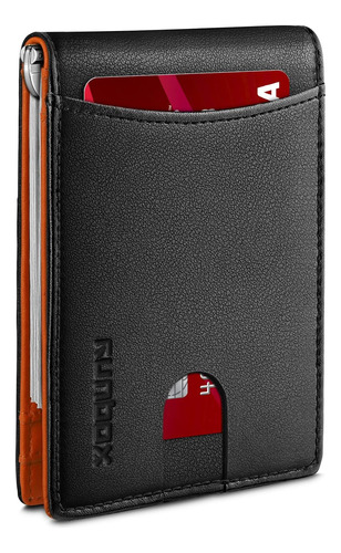 Billetera De Hombre Runbox + Clip De Dinero Oil Negro/orange