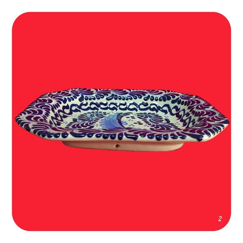 Imagen 2 de 3 de Charola De Talavera Poblana Barroca 21x16 Cm Azul M2 Chr