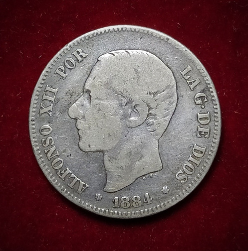 Moneda 2 Pesetas España 1884 Plata 0.835 Km 678 Escasa