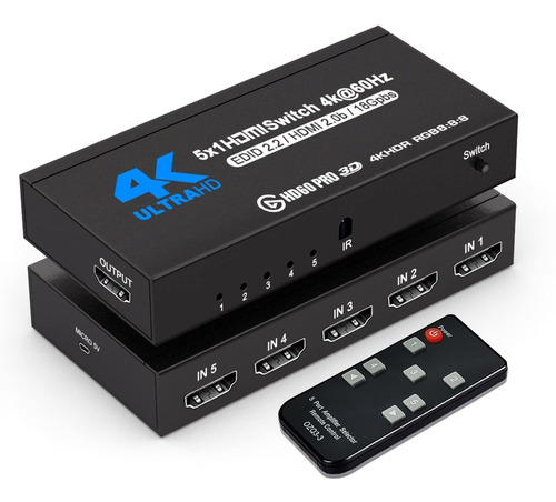 Conmutador Hdmi Con Control Remoto 5 Puertos 4k 60 Hz, ...