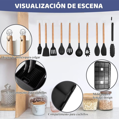 Set De 31 Utensilios De Cocina De Silicona Y Cuchillos