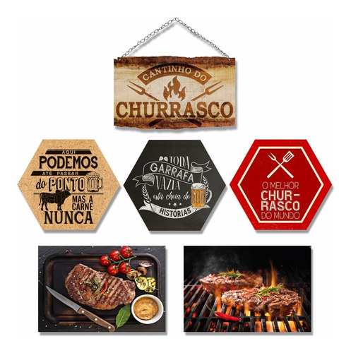 Kit Com 6 Placas Decorativas Em Mdf - Tema Churrasco