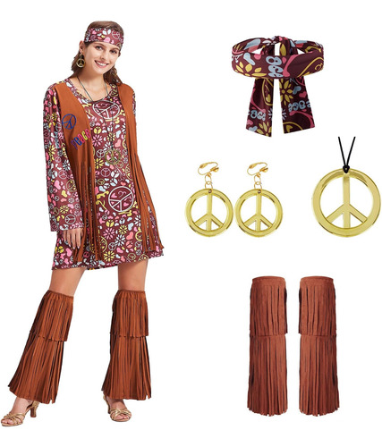Fairycece Hippie Disfraz Mujer 70s Trajes Ropa 60s Hippy Est