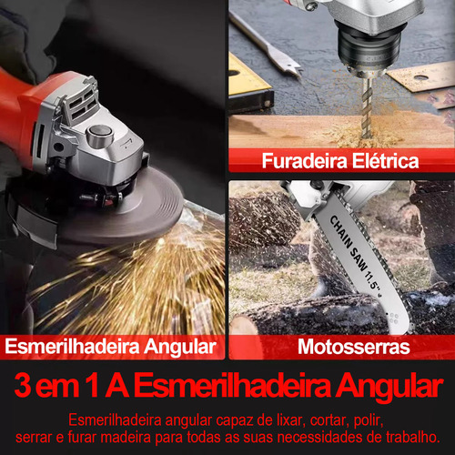 Esmerilhadeira Angular 3 em 1 - Com Lixadeira, Furadeira e Motosserra, Versátil e Potente para Uso Profissional | lichadelira esmerilhadeira | esmerilhadeira lixadeira