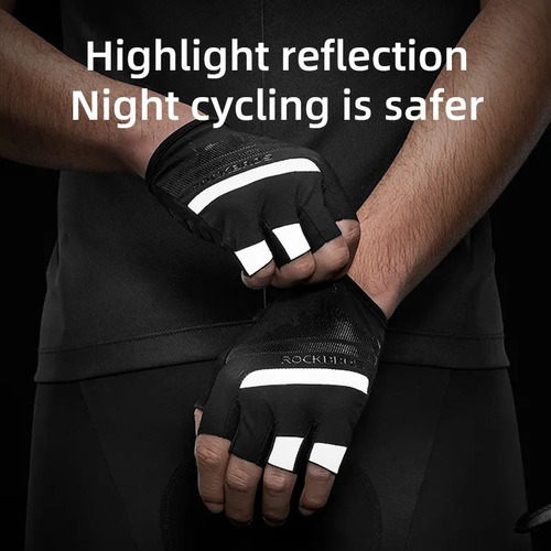 Guantes Rockbros Cortos Reflectivos Ciclismo Ruta Mtb Urbano Negro M