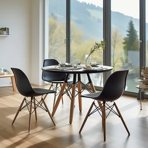 Silla de comedor BoxBit DKR Eames base madera color negro x 2 unidades