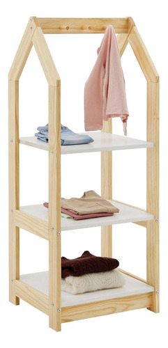 Perchero Infantil Montessori Con Estantes Mueble Ropero Niño Marrón Claro
