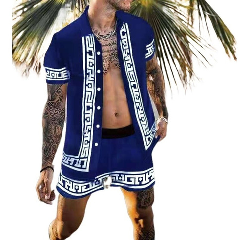 Conjunto De Camisa De Playa Vintage Hawaiana Para Hombre