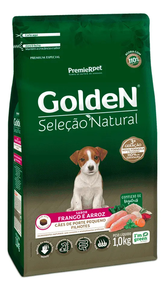 Ração Seca Golden Seleção Natural Cães Filhotes Frango Arroz 1kg