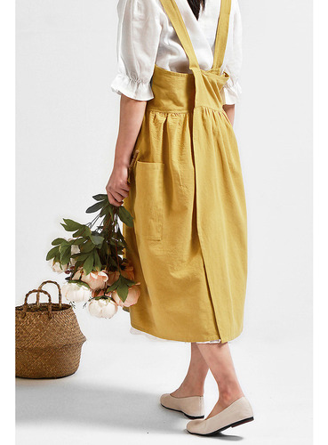 Cf Delantal Amarillo De Lino Y Algodón Para Mujer Kitchen